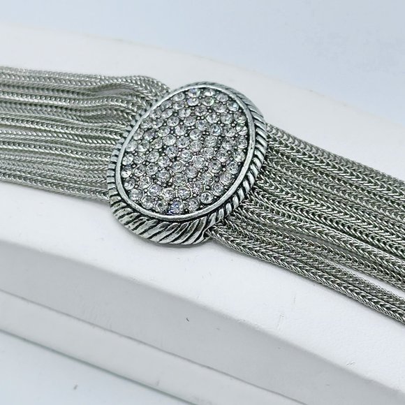 Silvertone Metal Statement Bracelet with Metallic Closure 7" - Picture 2 of 3